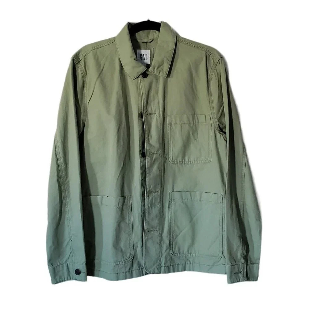 Gap Women’s Utility Cotton Open Pockets Jacket Olive Green Size Medium Button-Up